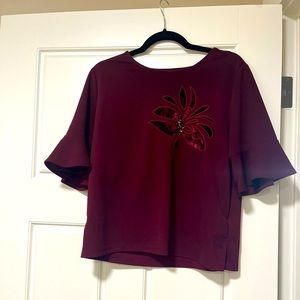New York and Company dark purple top with velvet detailing